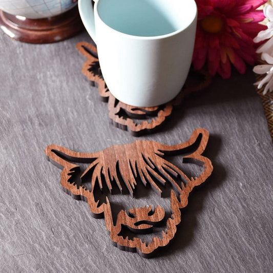 Rustic Highland Cow Wooden Coaster