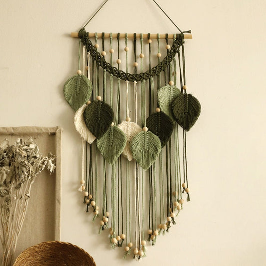 Handwoven Boho Leaf Macrame Tapestry